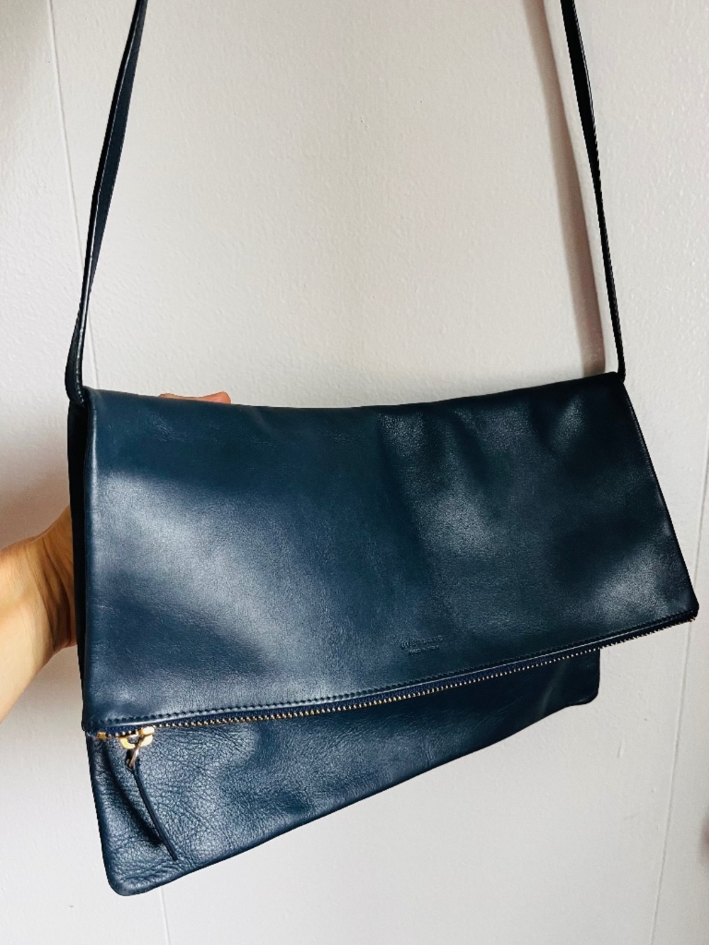 Everlane navy leather foldable purse